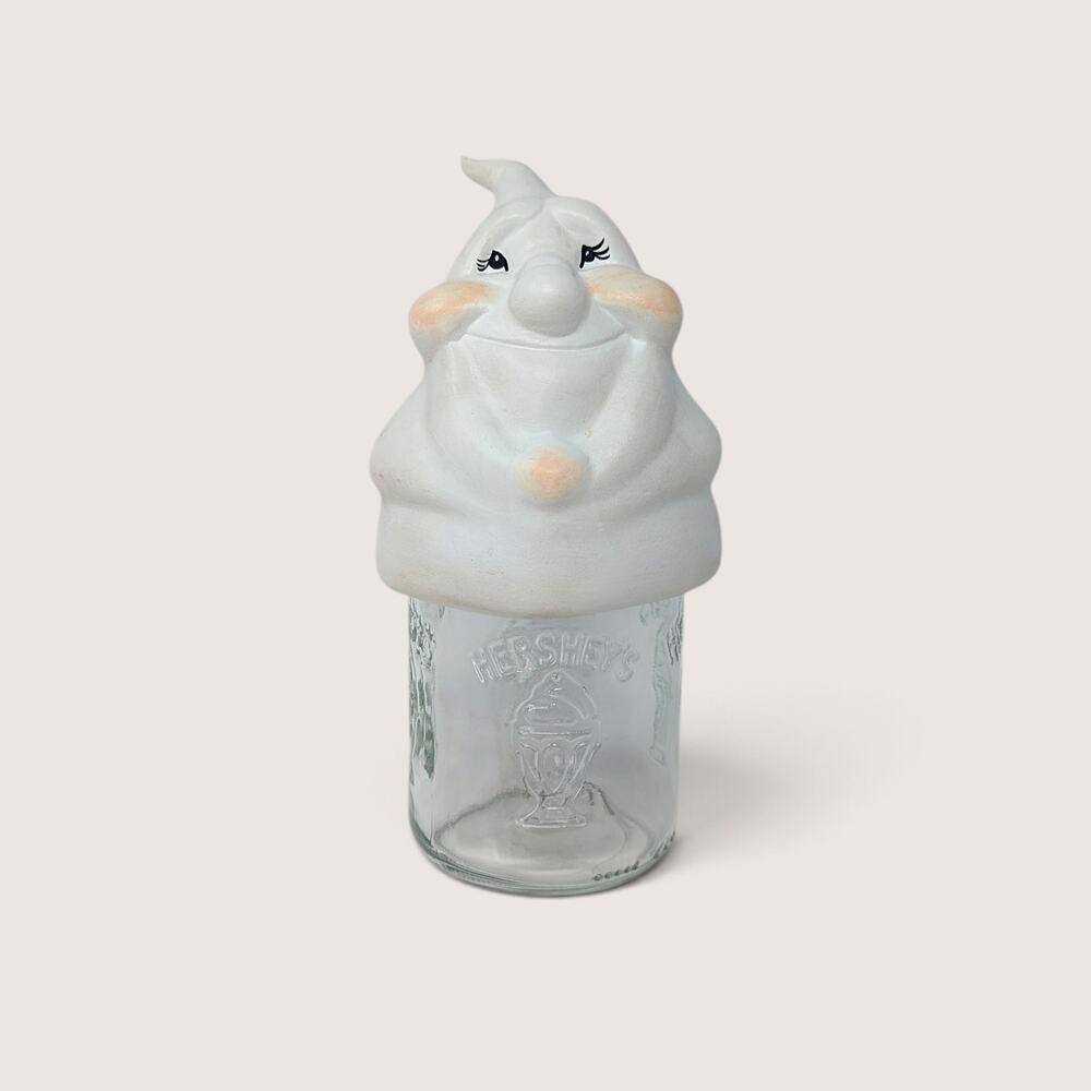 Vintage Ghost Mason Jar Topper | 1980s Ceramic Halloween Candy Dish
